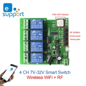 

eWeLink Smart Switch 5V USB wifi 4CH 7-32V Remote Control wireless Wifi Switch Module 10A Relay for Led Switch