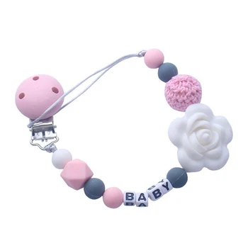 

Baby Pacifier Clips Holder Chain Silicone Beads Food Grade Pacifier Chains Rose Baby Teether Teething Chain Toys Pink