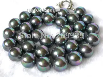 

huij 004108 stunning big 12mm round Tahiti black south sea shell pearls necklace 5.2