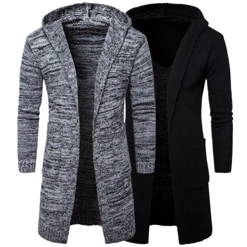 Fashion Men Trend Thick Windbreaker Long Hooded Sweater Cardigan Jacket Coat Solid Color Long Sleeve Slim Fashionable Fashion Men Trend Thick Windbreaker Long Hooded Sweater Cardigan Jacket Coat Solid Color Long Sleeve Slim Fashionable