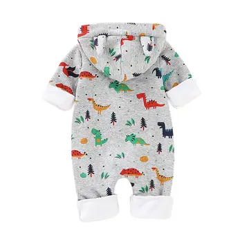 

New Infant Baby Boy Girls Rompers Cartoon Dinosaur Print Long Sleeve Hoodie Rompers Kids Girl Jumpsuit Clothes