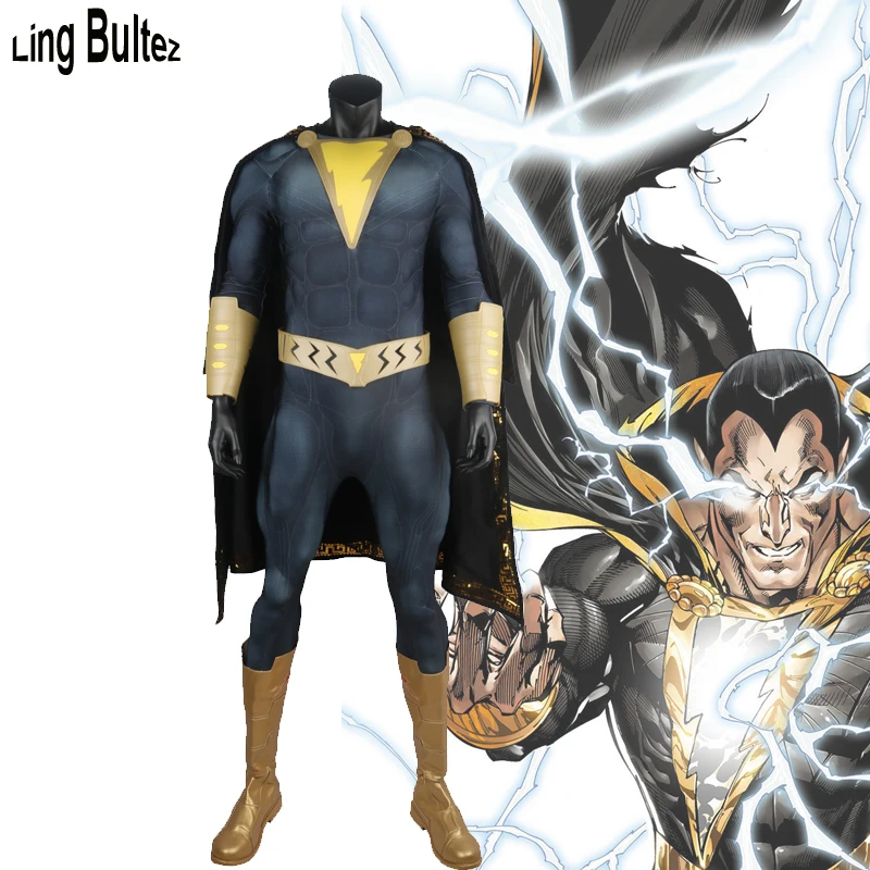 

Ling Bultez High Quality Fullbody Muscle Black Adam Costume For Halloween Black Adam Cosplay Outfit With Cape