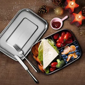 

Stainless Steel Bento Box Lunch Container 3-Compartment Container Ml Box 1400 Two Lunch Food and For Sandwich Bento Sides K9E8