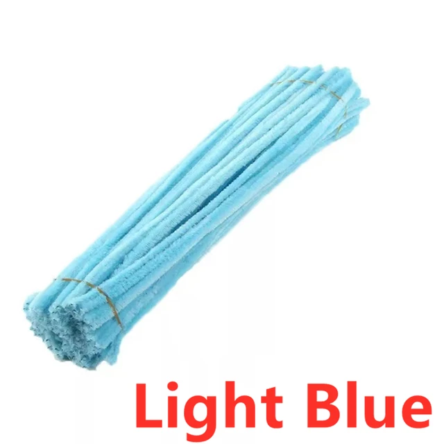 100pcs 30cm Chenille Stems Pipe Cleaners Kids Plush Educational Toy Colorful Pipe Cleaner Toys Handmade DIY Craft Supplies Light Blue 100Pcs