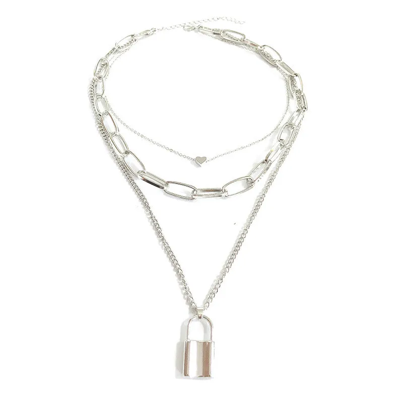 

2020 Hot Hip Hop Gothic Padlock Heart Lock Pendant Choker Necklace Steampunk Clavicle Chain Necklace Jewelry