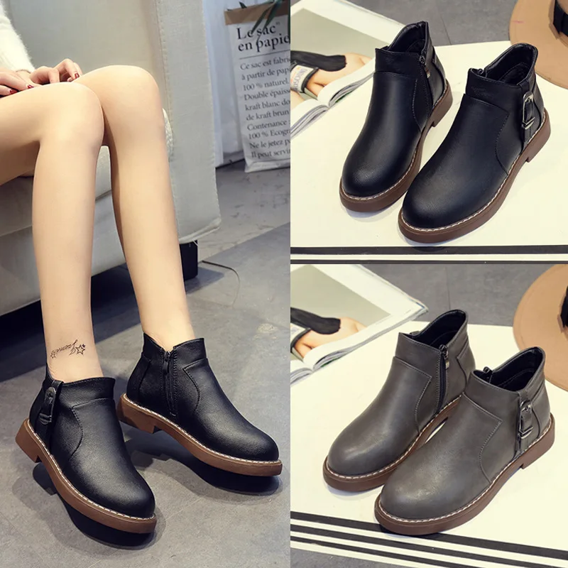 

2017 Autumn New Style Korean-style College Style Martin Boots Low Heel Anti-slip Shoes Flat Students Short Boots Fashion