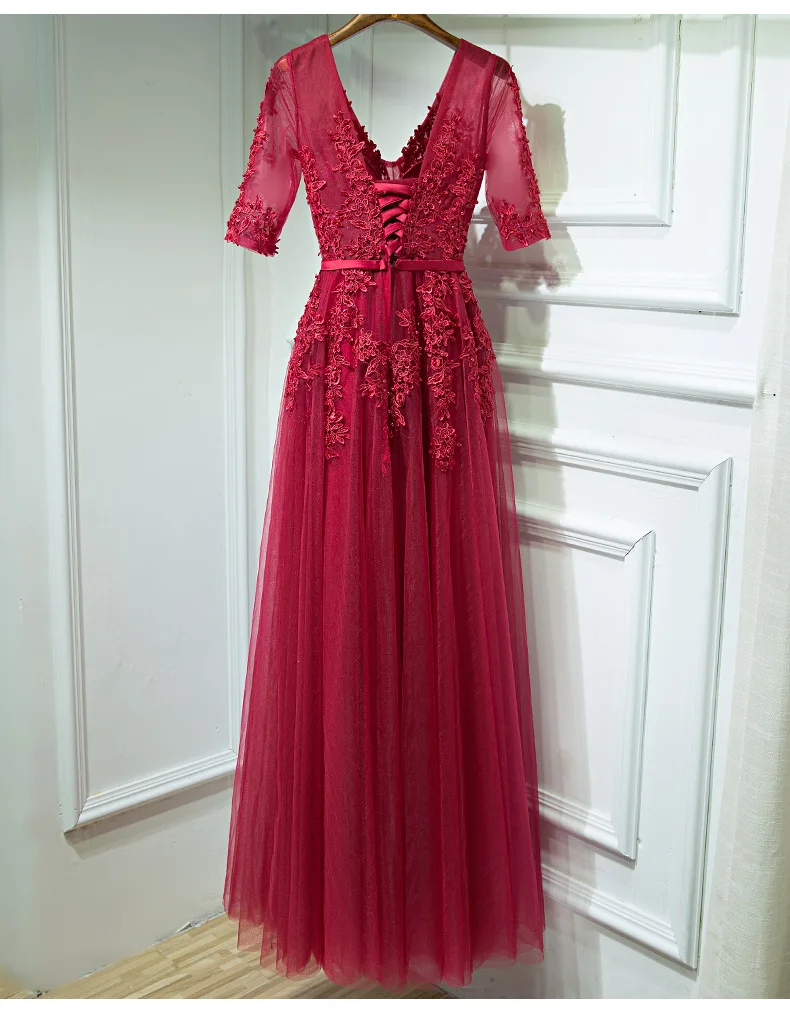 Сексуальное длинное вечернее платье с открытой спиной, Vestido de Festa, а-силуэт, с аппликацией, вечернее платье с вышивкой бисером, половина рукава, вечерние платья для выпускного вечера