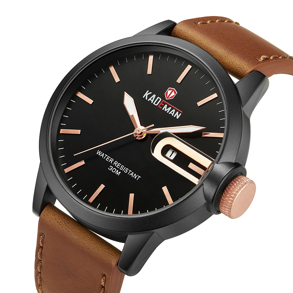 

KADEMAN Men's Sport Watch Newest Stylish Design Shock Resistant Wristwatch Waterproof Leather Strap Quartz Watches Zegarek Meski