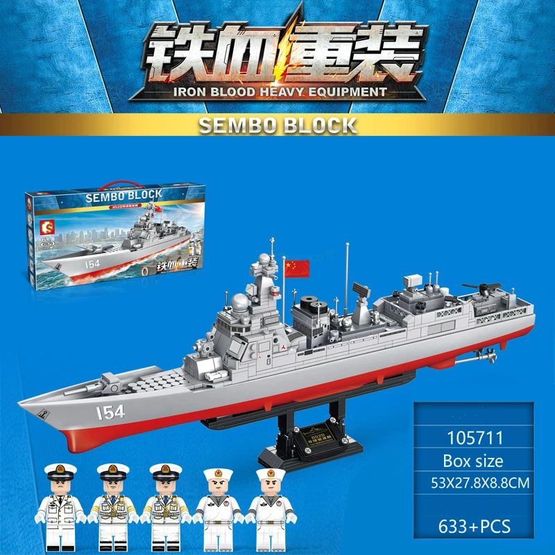 

New 633pcs Warship 052D Missile Equipped Destroyer Building Blocks Model Bricks Compatible Legoingly WW2 Military Figures Toys