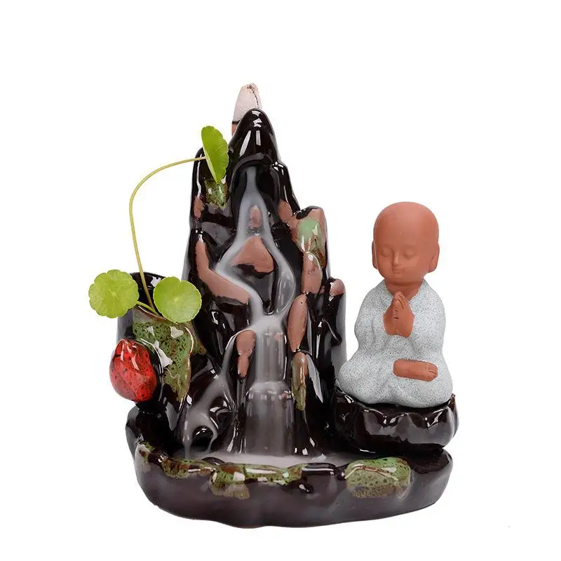 Smoke Waterfall Incense Stick Holder Little Monk Backflow Incense Burner Mountain River Handicraft Incense Holder Ceramic Censer