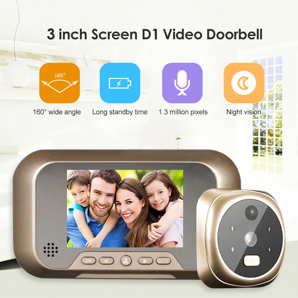 D1 Smart Doorbell Camera LCD Screen Electronic Night Vision Motion Detection Peephole Video Home Security Digital Viewer Door