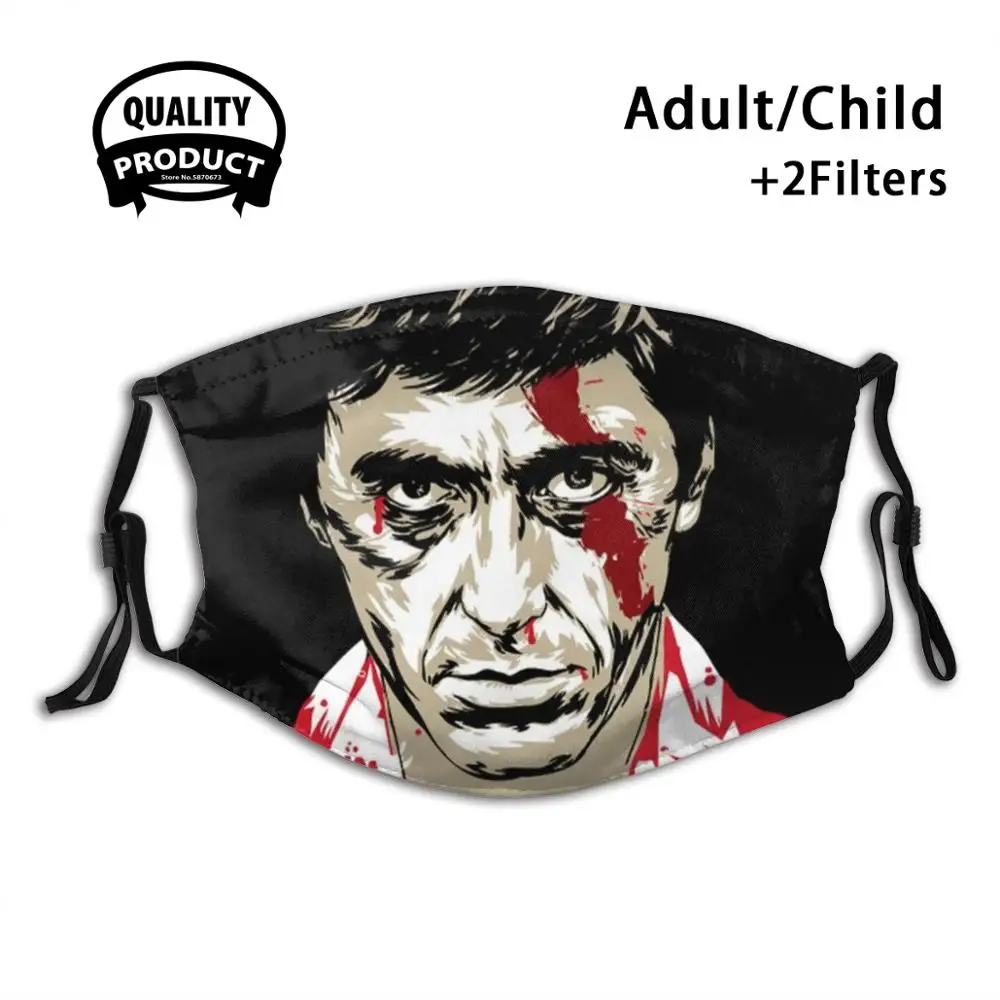

Tonny Montana Reusable Mouth Mask Washable Filter Anti Dust Face Masks Gangster Montana Mobster Black Cool Florida Funny Gold