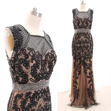 MACloth черное платье-футляр с круглым вырезом длиной до пола длинное платье из тюля с бисером платье для выпускного вечера XXL 266658 распродажа