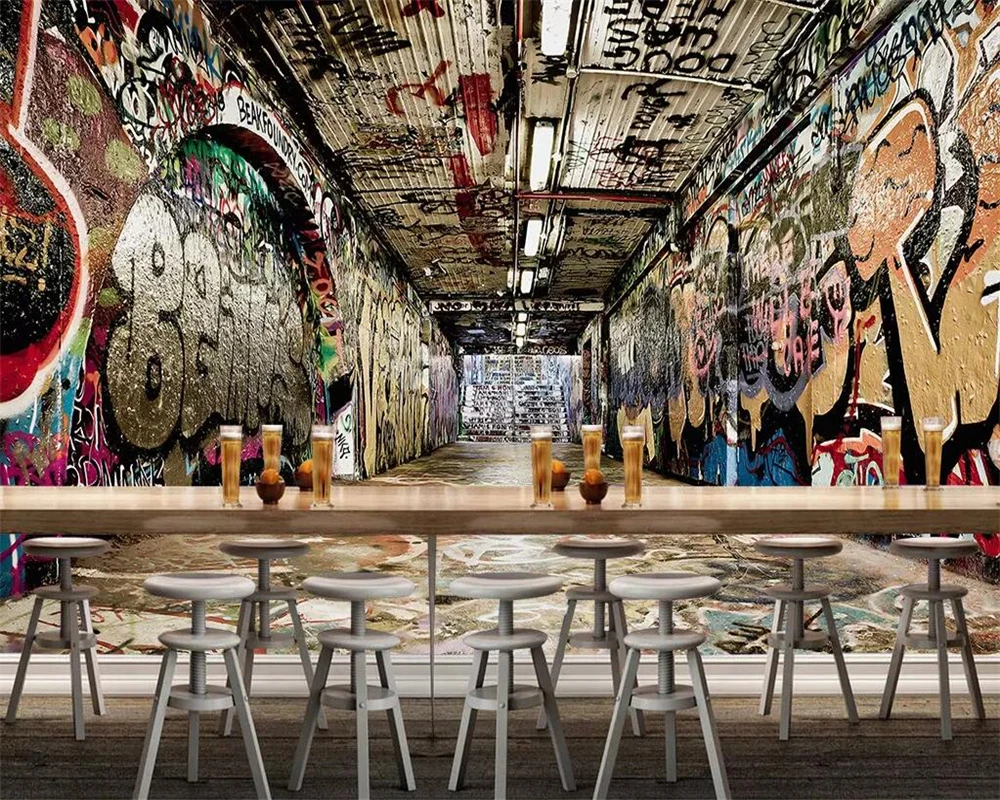 

Drop Shipping Custom Wallpaper 3d Photo Murals Papel De Parede Space Street Graffiti Bar Living Room Background Wall Paper Mural