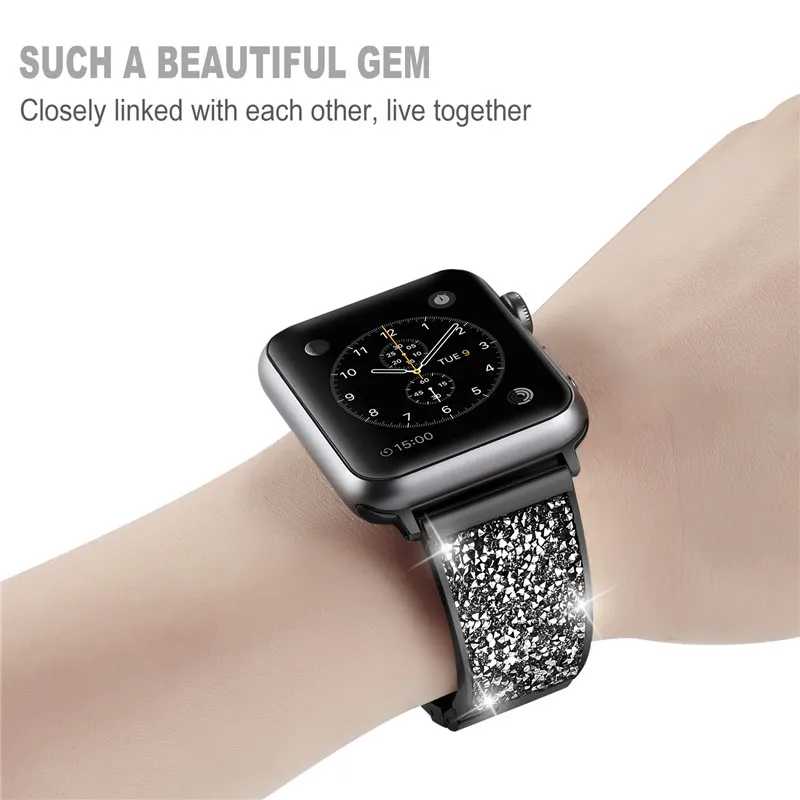 Стразы Алмаз Нержавеющая сталь петля ремешок для наручных часов Apple Watch, версии 44 мм 40 мм металлический браслет для наручных часов iWatch серии 4/3/2/1 38 мм 42 мм