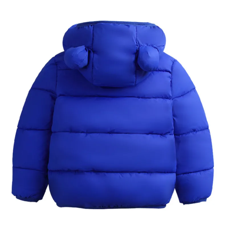 Abrigo de color sólido para niños, chaqueta acolchada de algodón con capucha y frente abierto con cremallera para niños y niñas, negro/azul real oscuro/rojo_voghion.com