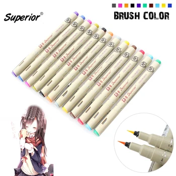 

superior 10Pcs/Lot waterproof colours needle brushes Pigment Liner Neelde Drawing Pen For Drawing Sketching Writing Hook Art Pen