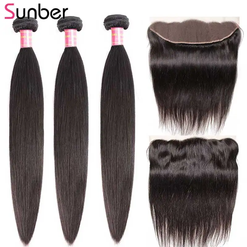 

Sunber Hair Peruvian Straight Hair Remy Human Hair Weaving 3 Bundles With One Piece Lace Frontal 13x4inch Free Shipping