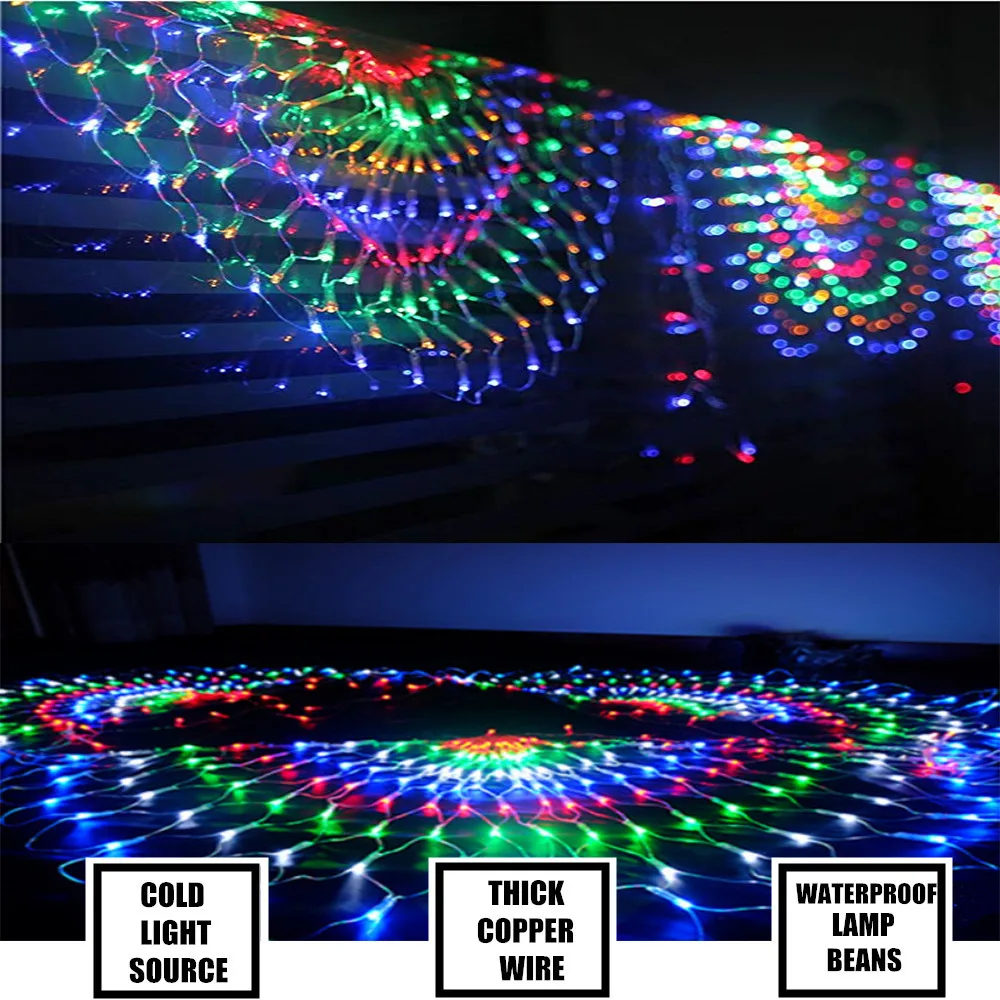

444LED 3m Fairy String Lights Peacock Mesh Net String Lights Indoor/Outdoor Waterproof 8modes Wedding Window Holiday Party Decor