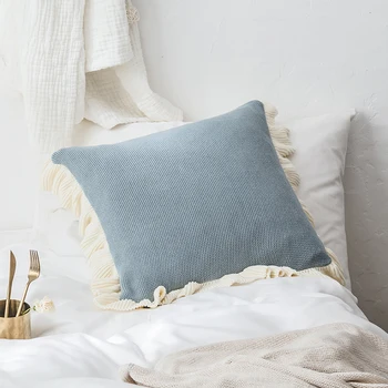 

Nordic Simple Cushion Cover Solid Color Knitting White Edge Soft Skin-friendly Sofa Throw Pillow Cover Bedside Car Home Decor