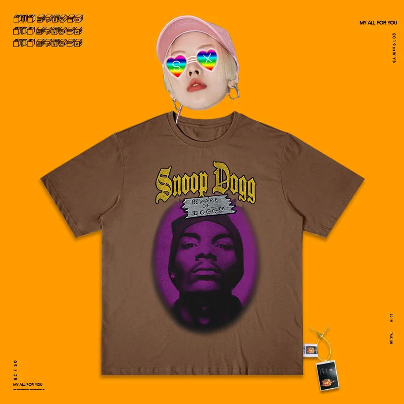 Хип-хоп РАО хип-хоп. Певица Снупи. Gogo Snoop Dogg портретная печать футболка с коротким рукавом - Цвет: Coffee