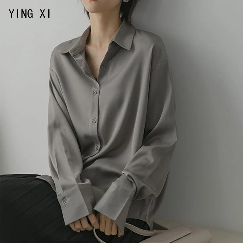 YING XI 2020 Весна MD-LONG с лацканами длинным рукавом Свободная облегающая блузка