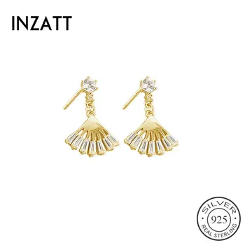 

INZATT Real 925 Sterling Silver Zircon Sector Dangle Drop Earrings For Fashion Women Party Fine Jewelry MInimalist Accessories
