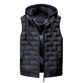 

Men Casual Winter Warm Hooded Zipper Sleeveless Vest Jacket Coat Outwear Tops Dropshipping man fashion discount high quality