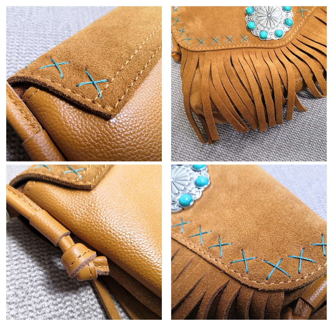 Sac à Main Messager Vintage En Vrai Cuir Boho - Taille Medium, Couleur Marron, Fait Main USA