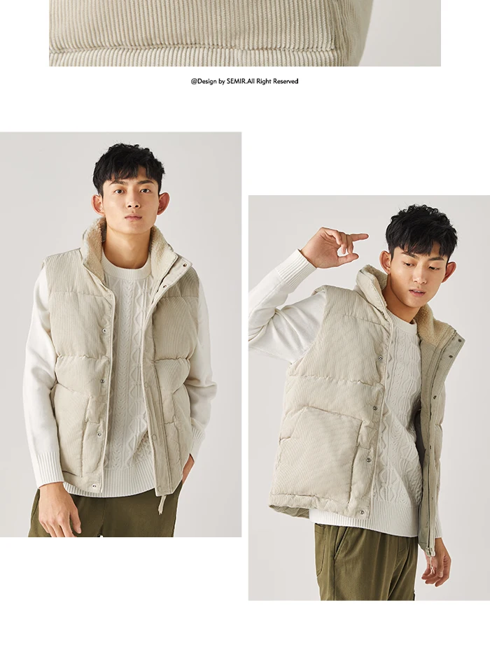 SEMIR хлопковый мужской жилет зима новая Корейская версия мужской жилет деловой мужской стоячий воротник Теплые Топы вельвет