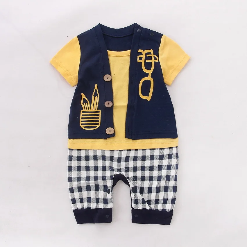 

2019 Thousand Small Painter Fake 2-Piece Plaid Pants Long-sleeve Jumpsuit/Crawling Clothes/Onesie/Cotton-padded Clothes P36 * 4