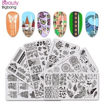 

BeautyBigBang 6PCS Stamping Plates Set Lace French Flower Feather Image Nail Art Accessories Stamp Plates Nail Mold Template Set