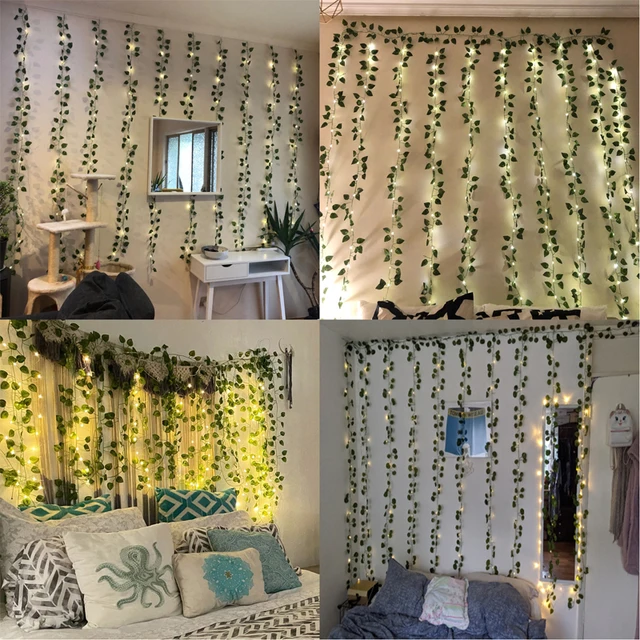 12pcs Artificial Plants Liana LED Leaf Garland Silk Rattan Leaf Vine Hanging For Home Living Room Decoration Accessories Creeper 6