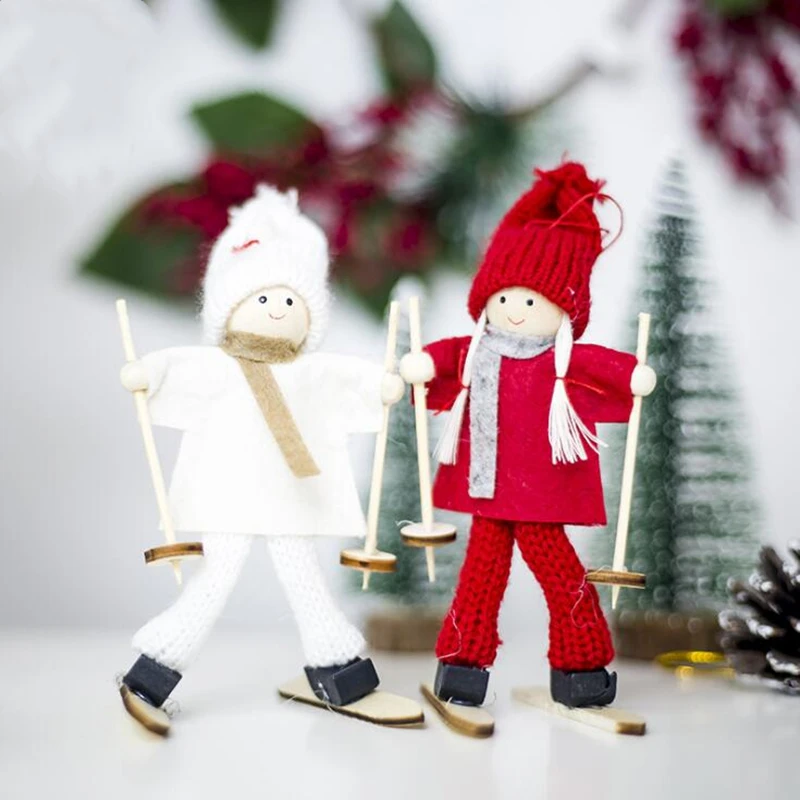 Creative Cute Ski Boy Girl Pendant Christmas Tree Decoration For Home Xmas Kawaii Doll Party Decoration Kids Gifts 1PC
