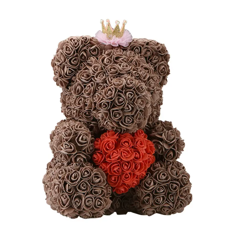 38cm brown red crown Горячая Распродажа 40 см красный медведь роза Искусственные цветы Teddi медведь розы украшения Рождественские подарки для женщин подарок на день Святого Валентина - Цвет: 38cm brown red crown