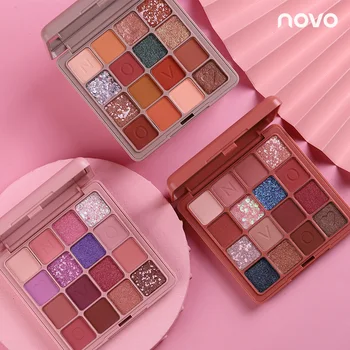 

Novo Makeup Eyeshadow Pallete 16 Color Shimmer Glitter Pigmented Eye Shadow Palette Make Up Palette Waterproof Cosmetics TSLM1