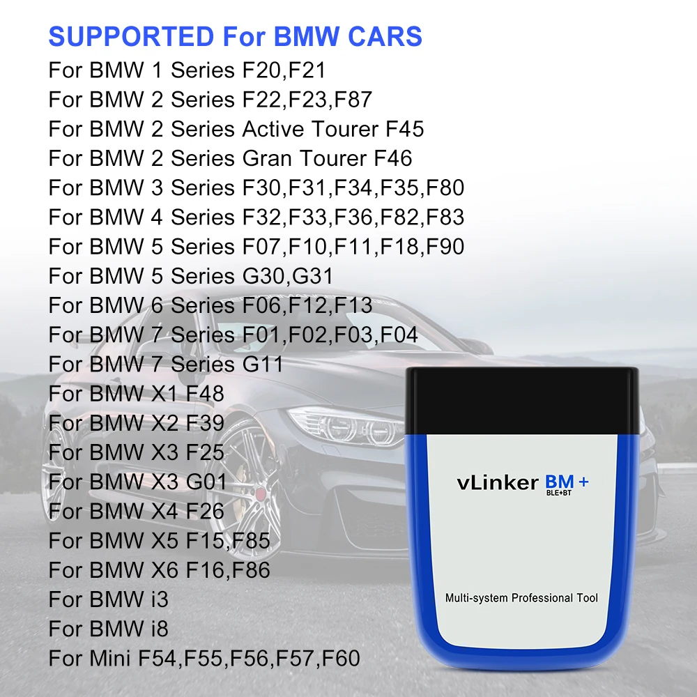 Vgate vLinker BM+ ELM327 For BMW Scanner wifi Bluetooth 4.0 OBD2 OBD 2 Car Diagnostic Auto Scan Tool Bimmercode ELM 327 V 1 5 3