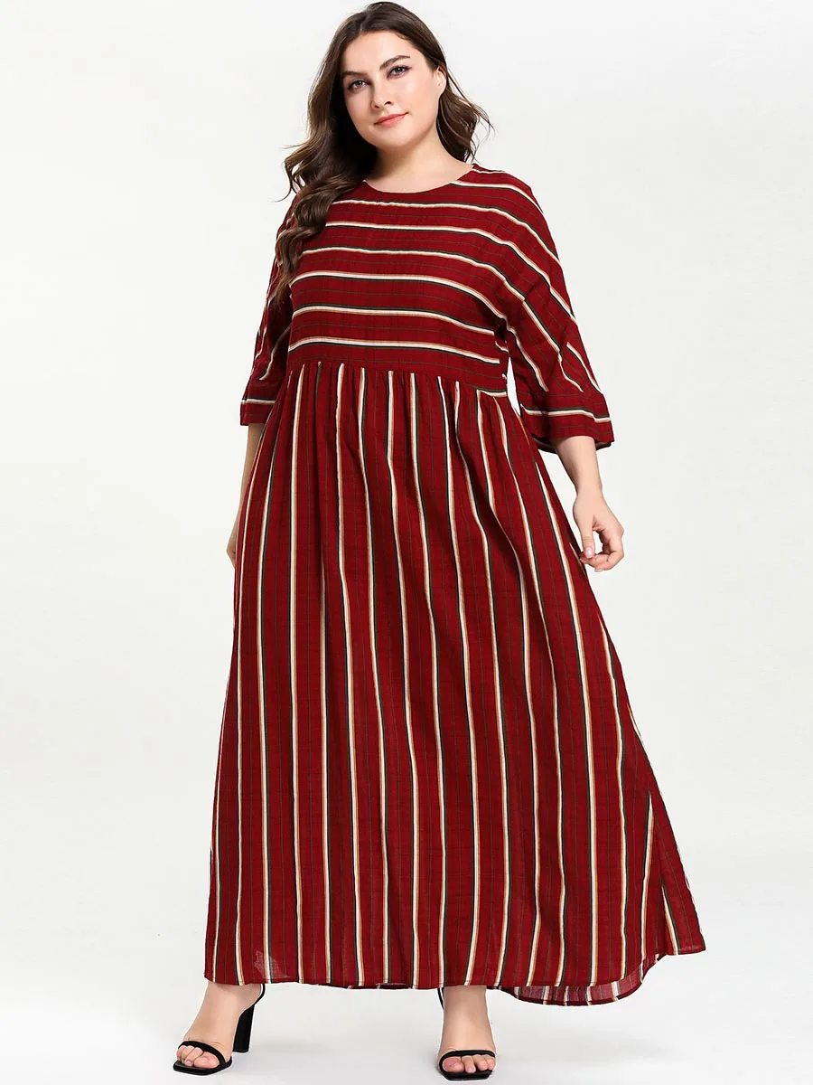 TUHAO, большие размеры 4XL 3XL, женские платья в полоску, осенние платья с длинным рукавом большого размера s, свободное ретро платье размера плюс, женские HC322