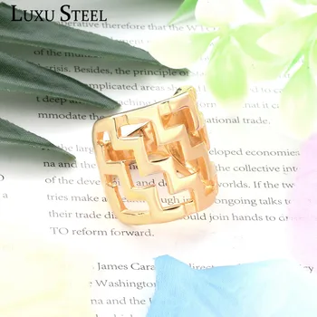 

LUXUSTEEL Rings For Women anillos No fade Gold Color Stainless Steel Geometry Wave Finger Rings Engagement Accessories Party