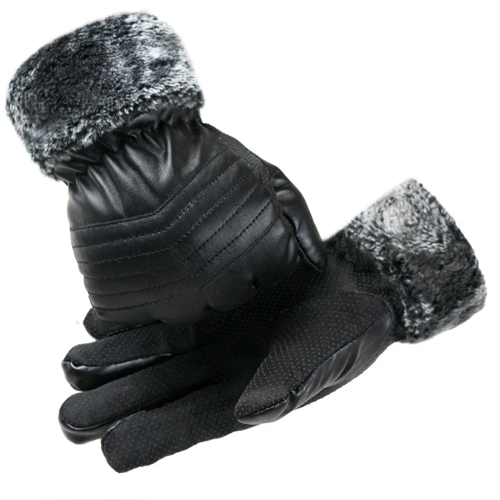 Men Leather Gloves Autumn Winter Warm Touch Screen Full Finger Motorcycle Black Gloves High Quality Guantes T3 - Цвет: Multicolor