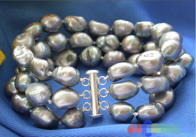 DYY 914+++ 3 ряда серый искусственный жемчуг в стиле барокко браслет