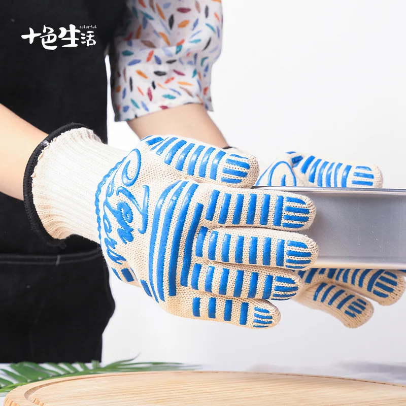 

Microwave Oven Oven Household Silicone Thermal Insulation Gloves Fingers High-temperature Resistant Anti-hot Gloves Thick Kitche