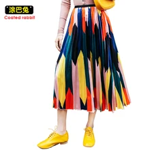 CR Женская осенне-зимняя двухтканевая плиссированная юбка Уличная Корейская юбка до середины икры высокого качества эластичные юбки вечерние праздничные юбки