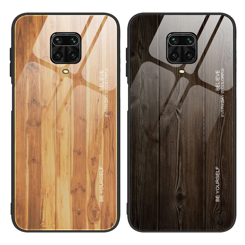 

RedMi Note 9 Pro Case Fashion Wood pattern Smooth Mirror Tempered glass Phone Case For RedMi Note 9S 9 Pro Max TPU Frame Cover