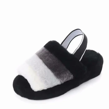 

Women Plush Slippers Spring Wool Shoes Antiskid Indoor Flats Rubber bottom Soft Comfortable Outdoor Female Slippers