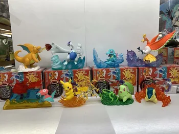 

Takara Tomy Pokemon Action Figure Toys 8pcs/set Pikachu Lugia Ho-Oh Dragonite Doll Eggs