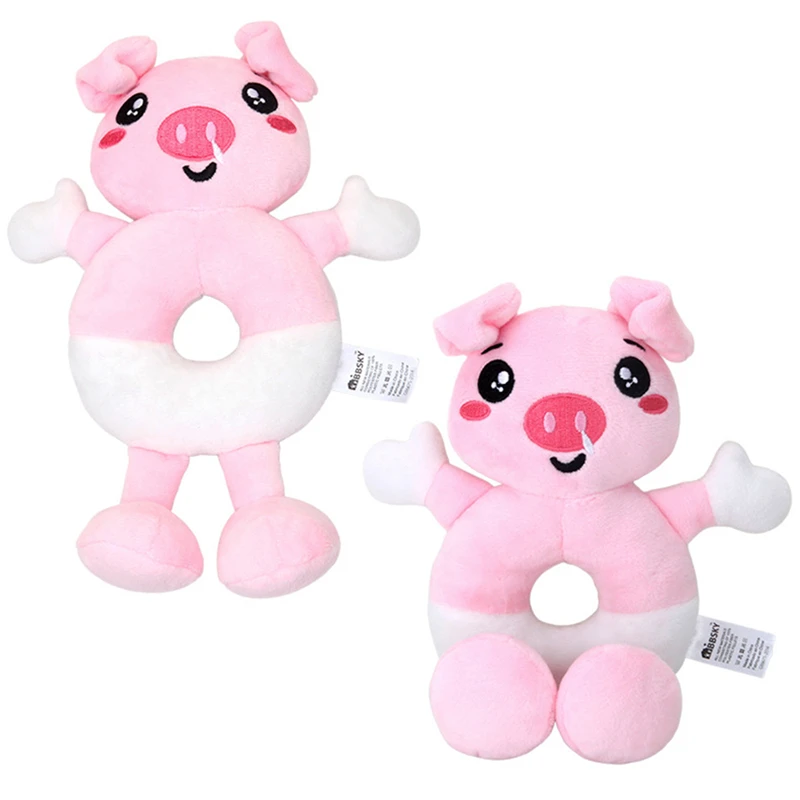 

Rabbit Ring Bell Hand Grasp Toy Baby Toys Cute Cartoon Pig Dog Mobile Infant Crib Dolls Musical Soft Kids Gift