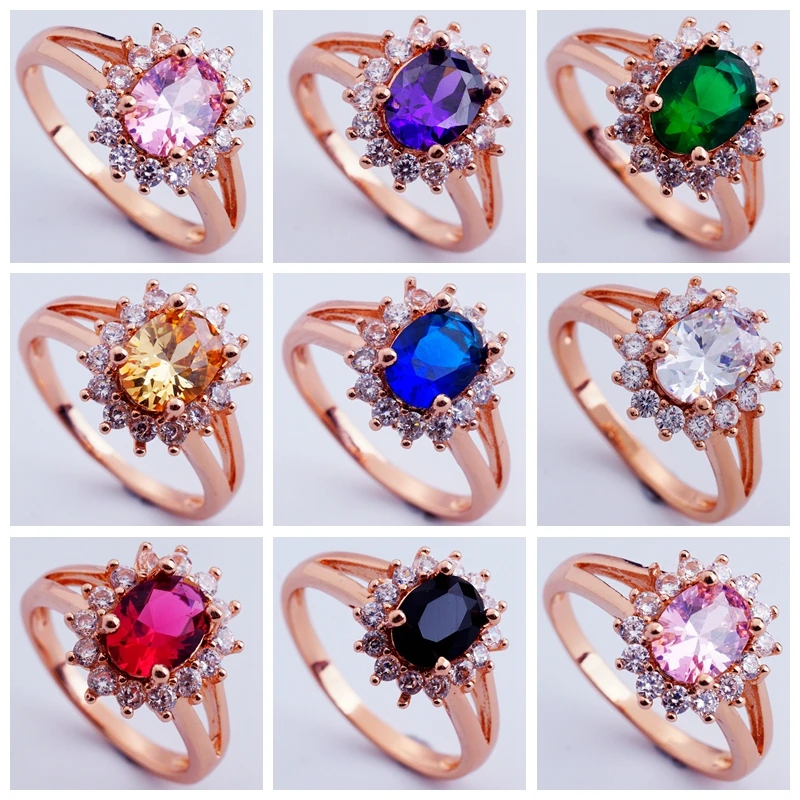 Русские женские Благородные Свадебные кольца принцессы, подарок для мамы, кольца из розового золота, разноцветное циркониевое кольцо, подарок на день рождения, кольца для женщин