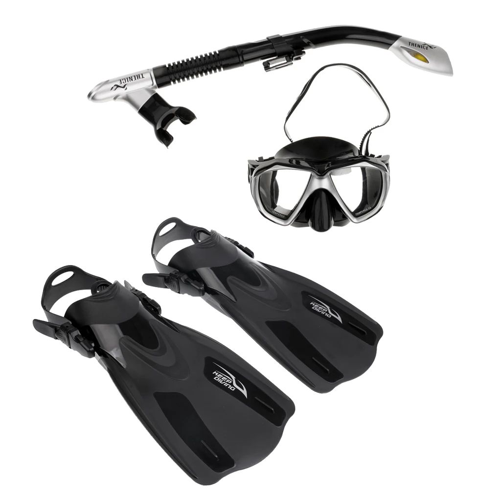 Professional Scuba Diving Swimming Snorkeling Fin Flippers with Mask & Dry Snorkel Full Combo Gear Set
