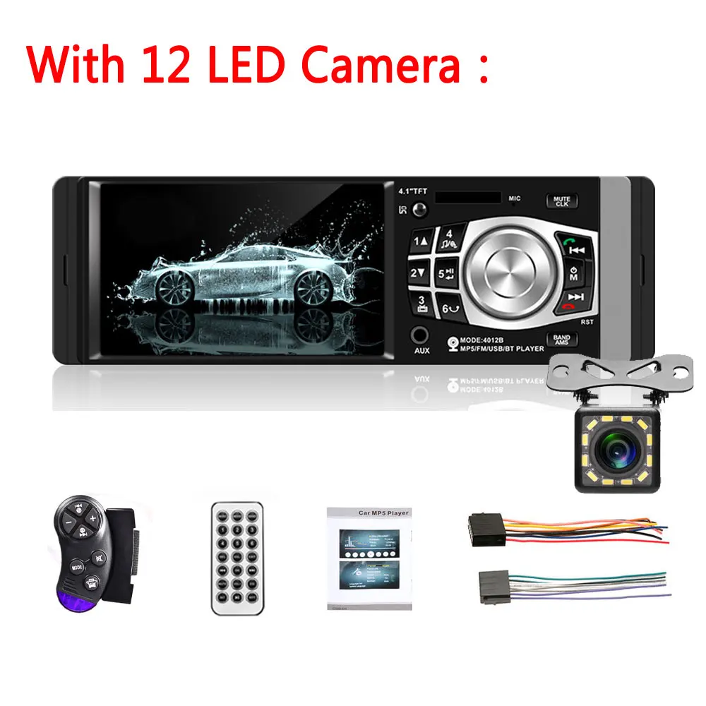 With 12 LED Camera Podofo 1 Din автомагнитола 4,1 ''HD Автомобильный мультимедийный плеер MP3 MP5 Аудио стерео радио Bluetooth FM пульт дистанционного управления видео плеер - Цвет: With 12 LED Camera